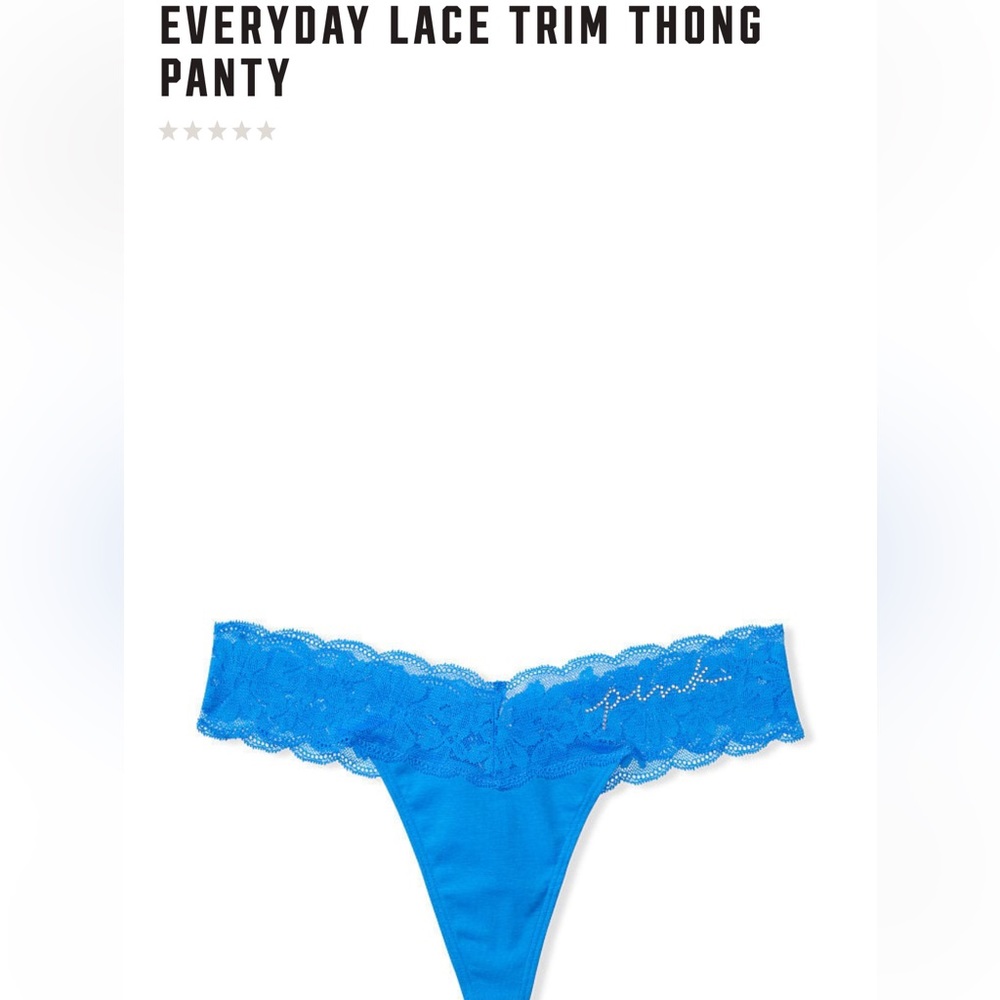 Victoria’s Secret PINK NWT Lace Trim Thong Panty LARGE Blue